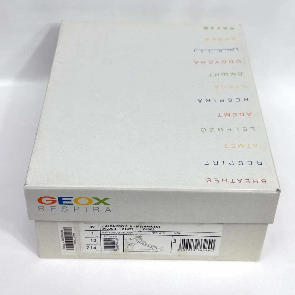 GEOX J ALONISSO B. H - Mesh+Suede Youth Boys‎ Shoes Navy/Fluo Yellow US 1/ EU 32